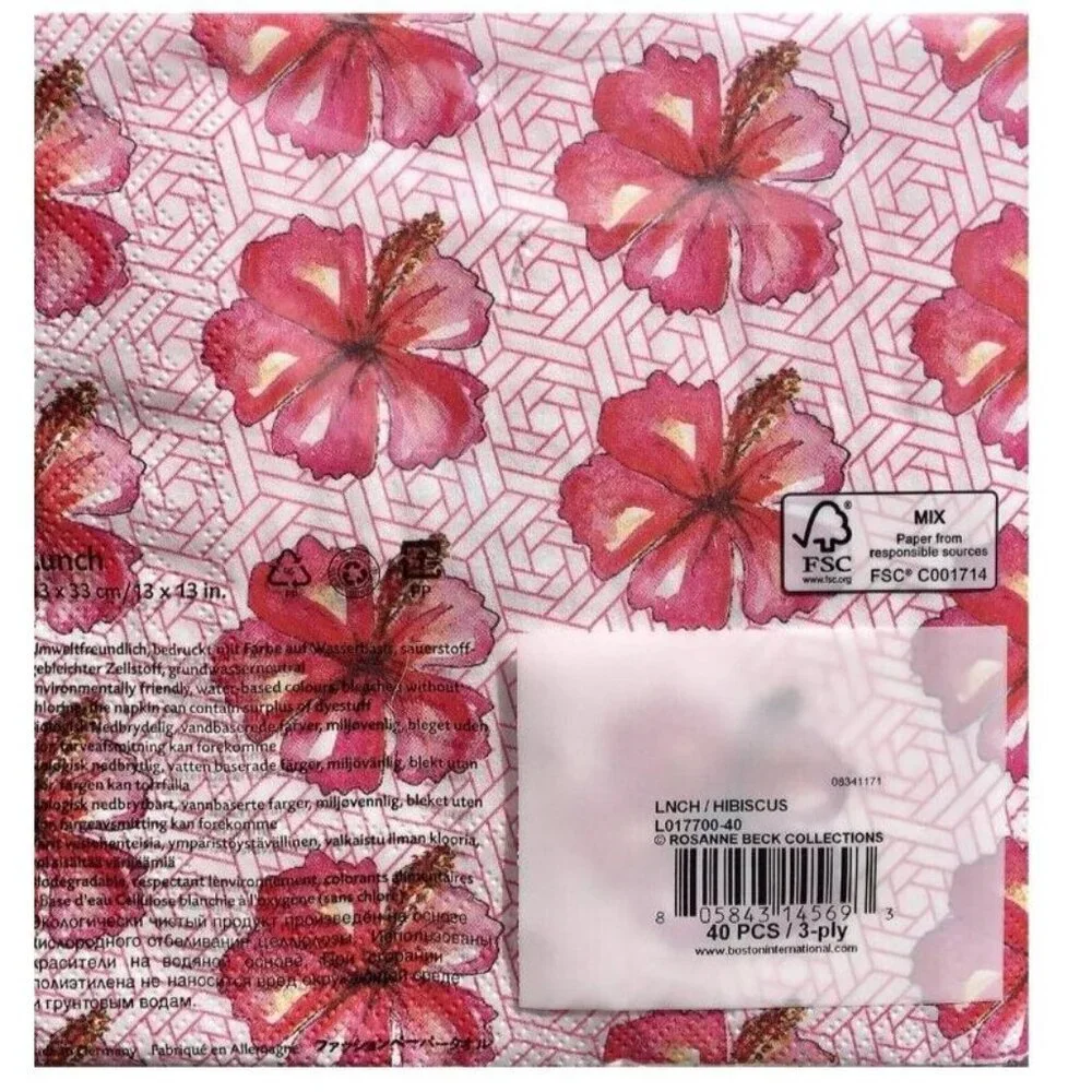 Rosanne Beck Hibiscus Paper Luncheon Napkins Pink 40 ct